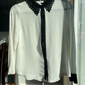 Forever 21 Sheer Lace-Collared Button Down Blouse